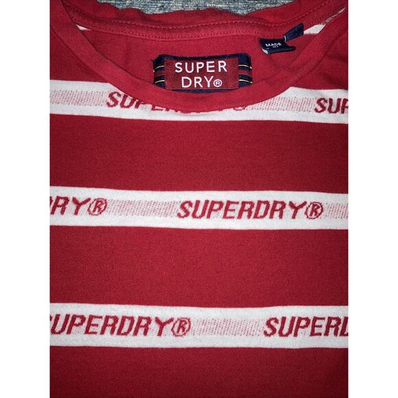 Superdry Red White Cote Stripe Text T-shirt g60109mt Small Women’s Ladies Top - Picture 2 of 6